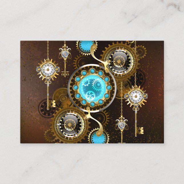 Cartão De Conselho Fundo Rusty Steampunk com Lentes Turquesa (Frente)