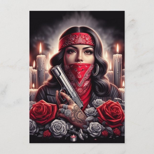 Cartão De Conselho Gangster Girl Hip Hop gráfico chicano (Verso)