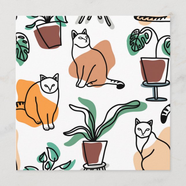 Cartão De Conselho Gatos e flores para desenho de linhagens (Frente)