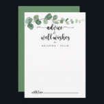 Cartão De Conselho Green Delight Eucalyptus Weding well Wish<br><div class="desc">Este cartão de boas intenções de casamento do eucalipto é perfeito para um casamento simples. A design apresenta galhos e folhas botânicas elegantes e desenhadas a aquarela e desenhadas à mão. Estas cartas são perfeitas para um casamento, chá de panela, chá de fraldas, festa de formatura e muito mais. Personalize...</div>