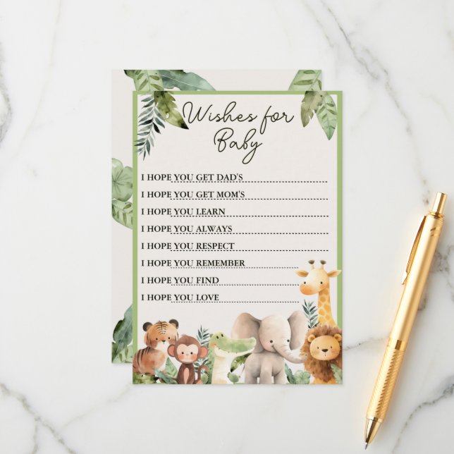 Cartão De Conselho Jogo de Desejos de Bebê Animal Selvagem (Frente/Verso In Situ)