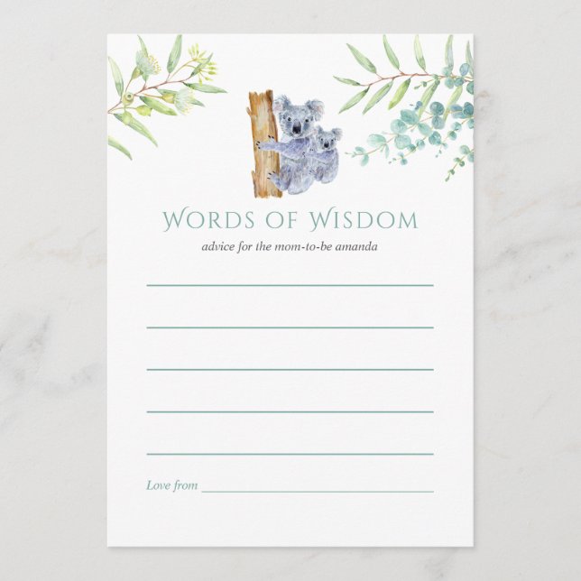 Cartão De Conselho Koala Bears Eucalyptus deixa Chá de fraldas (Frente)