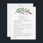 Cartão De Conselho Lavanda Eucalyptus Advice for Bride-be<br><div class="desc">O aviso para a placa "Bride-to-be" apresenta uma ilustração em aquarela das flores de lavanda roxa e da folhagem de eucalipto em estilo aquarela. Na parte superior da placa - o efeito esverdeado confetti.</div>