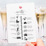 Cartão De Conselho Linha do tempo de casamento com coração bonito, it<br><div class="desc">Este itinerário de casamento e cartão de boas-vindas apresenta um pequeno motivo cardíaco que você pode mudar para qualquer cor. Usando ícones de pictograma, avise aos seus hóspedes o seu itinerário para o seu grande dia e certifique-se de que ninguém perde a sua agenda durante todo o evento. Com uma...</div>