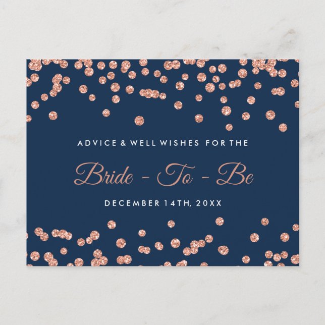 Cartão De Conselho Marinho rosa Dourado Glitter Confetti  Blue Bridal (Frente)
