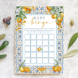 Cartão De Conselho Mediterranean Citrus Baby Shower | Baby Bingo Game