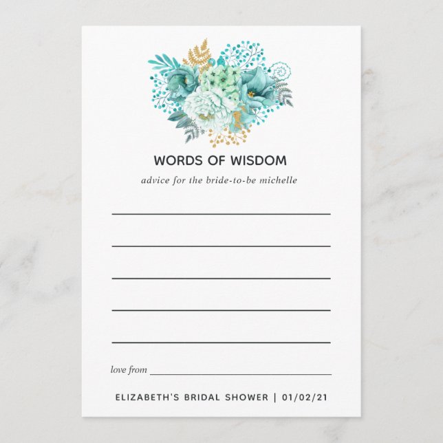 Cartão De Conselho Mint Floral Chá de panela Tea Party (Frente)