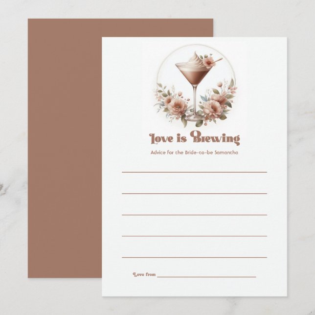 Cartão De Conselho Mocha Mousse Love is Brewing Bridal Shower (Frente/Verso)