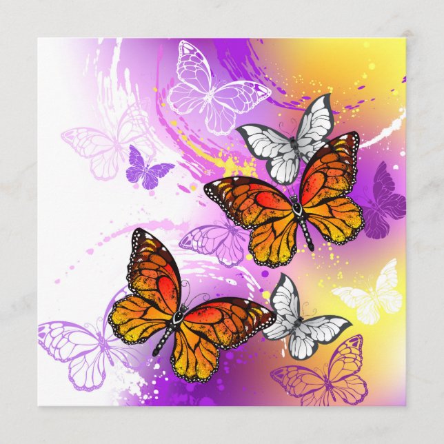 Cartão De Conselho Monarch Butterflies on Purple Background (Frente)