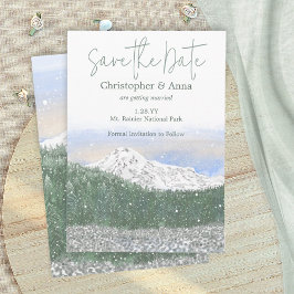Cartão De Conselho Mount Rainier, Falling Snow Wedding Save the Date
