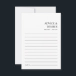 Cartão De Conselho O Casamento Minimalista Moderno Chic Deseja e<br><div class="desc">Numa dança de elegância clássica e simplicidade moderna, esse cartão de conselho preto e branco combina encanto de eterno com design contemporâneo. Criado para Boho Date Ideas e um amável encontro, cada linha neste cartão convida a sabedoria sincera que promete guiar sua jornada compartilhada. O layout minimalista reflete uma estética...</div>