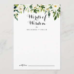 Cartão De Conselho Palavras de Casamento Floral Branco Verde de Sabed