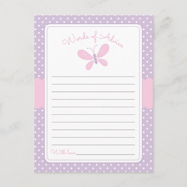 Cartão De Conselho Palavras de Chá de fraldas de borboleta de conselh (Frente)