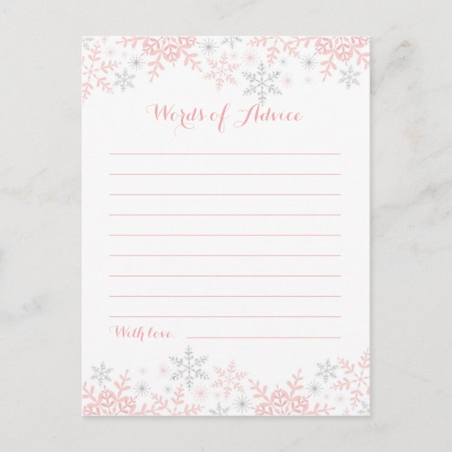 Cartão De Conselho Palavras de Chá de fraldas de Floco de Neve (Frente)
