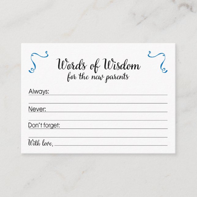 Cartão De Conselho Palavras do Chá de fraldas Novos Pais Sensatos (Frente)