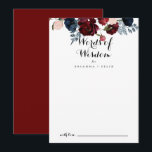 Cartão De Conselho Palavras Florais de Casamento de Sabedoria, Marinh<br><div class="desc">Este marinho cor-de-rosa e burro de palavras florais de um cartão de conselho de sabedoria é perfeito para um casamento rústico. O design apresenta cor-de-água rosa, pincel, marinho, colheres azuis e burgundy, rosas com folhagem verde que se juntam perfeitamente em buquês elegantes. Estas cartas são perfeitas para um casamento, chá...</div>