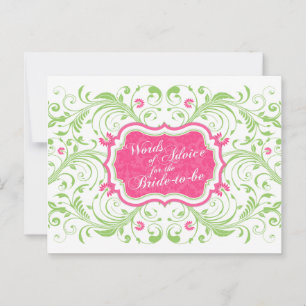 Cartão De Conselho Palavras Florais Verdes cor-de-rosa para a Noiva