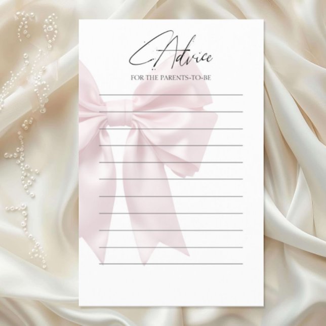 Cartão de Conselho para Chá de Bebê com Laço Rosa  (Criador carregado)