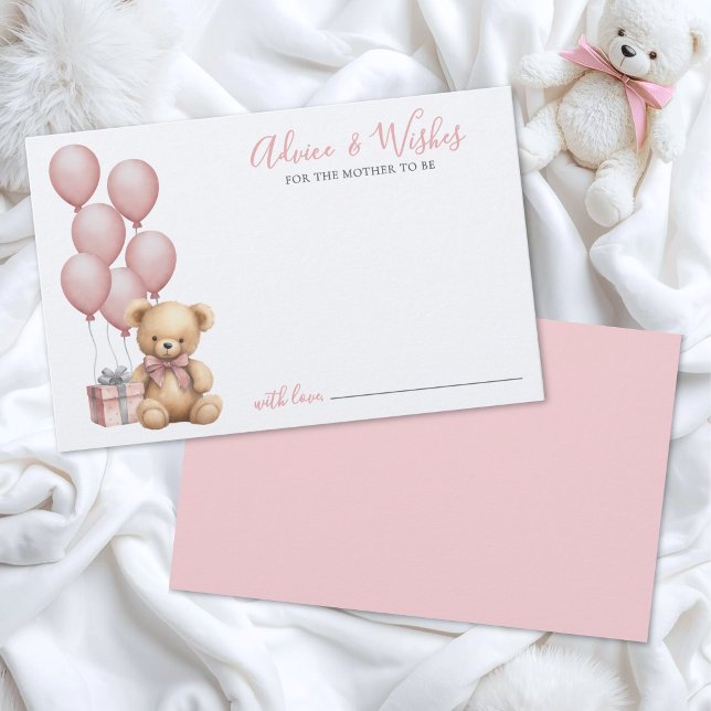 Cartão de Conselho para Chás de Bebê do Urso Rosa (Pink Bear Baby Shower Advice Card )