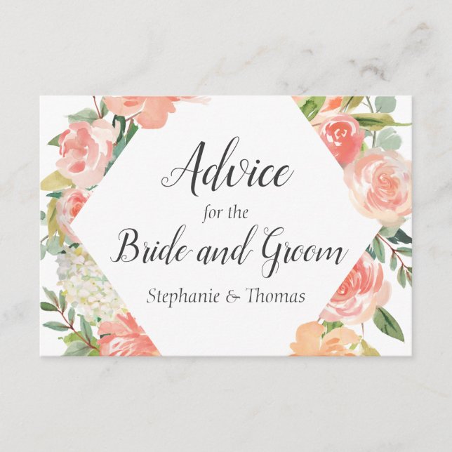 Cartão De Conselho Peach Floral Medley Advice for Bride and Groom (Frente)
