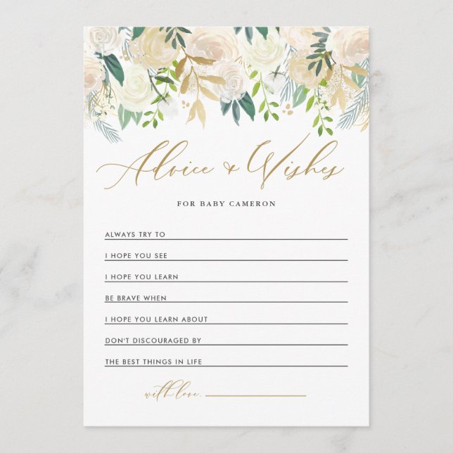 Cartão De Conselho Peônias de marfim Douradas brilham bem desejo de b (Frente)