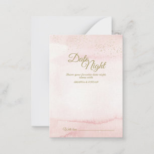 Cartão De Conselho Pink Watercolor Gold Type Date Night Advice Card