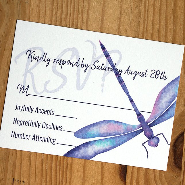 Cartão De Conselho Placa de gabinete RSVP de Dragonfly azul (Blue dragonfly RSVP card for bat mitzvah or quinceanera. Whimsical blue birthday party stationary)