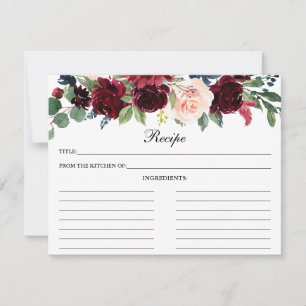 Cartão De Conselho Placa de Receita do Chá Floral Azul Burgundy
