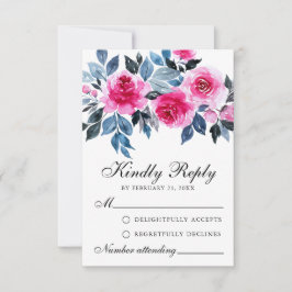 Cartão De Conselho Placa RSVP de Casamento Botânico de Rosas Rosa Wat