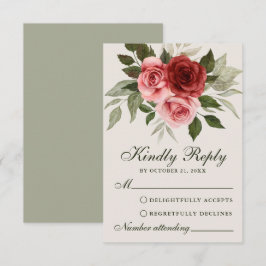 Cartão De Conselho Placa RSVP de Casamento Botânico Rosa vermelha Wat