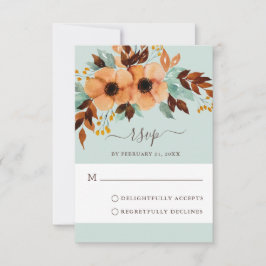 Cartão De Conselho Placa RSVP de Casamento Floral da Elegante Mint Gr