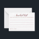 Cartão De Conselho Placas de Conselhos da Lista de Baldes Burgundy El<br><div class="desc">Estes encantadores cartões de balde de casamento serão um alternativo perfeito para um livro de hóspedes tradicional. Vocês terão todos os convidados falando sobre as melhores ideias para os recém-casados visitarem ou fazerem. Esses cartões burgundy contêm as palavras "lista de baldes nos ajude a planejar uma vida inteira de aventuras"...</div>