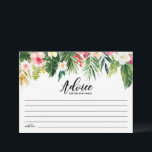 Cartão De Conselho Recém-Casados Casamento Flores Tropicais Aquarela<br><div class="desc">Dê conselhos e votos de felicidade aos recém-casados com este cartão de conselhos de casamento. Ele apresenta ilustrações de aquarela de flores tropicais e folhagens com um padrão tropical correspondente para o verso do cartão. Este cartão de conselhos será perfeito para temas tropicais e casamentos de verão. Itens correspondentes estão...</div>