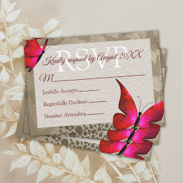 Cartão De Conselho Red, Beige Vintage Butterfly Quinceañera RSVP