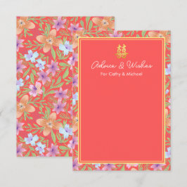 Cartão De Conselho Red Peranakan floral duplo xi casamento chinês