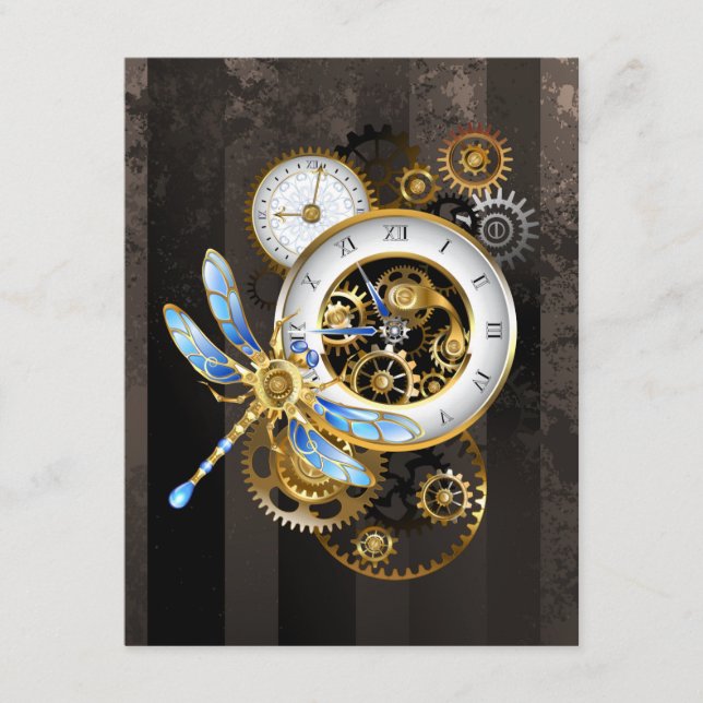 Cartão De Conselho Relógio Steampunk com Dragonfly Mecânica (Frente)