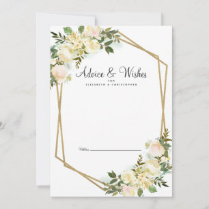 Cartão De Conselho Rosa Branca Chic Floral Dourado Casamento Recém-Ca