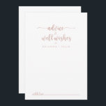 Cartão De Conselho Rosa Dourada Calliografia Casamento Bem Desejos<br><div class="desc">Este cartão de boas intenções de casamento para caligrafia rosa é perfeito para um casamento rústico. O design simples e elegante apresenta a tipografia de script clássico e de rico em rosa dourado e branco. Estas cartas são perfeitas para um casamento, chá de panela, chá de fraldas, festa de formatura...</div>