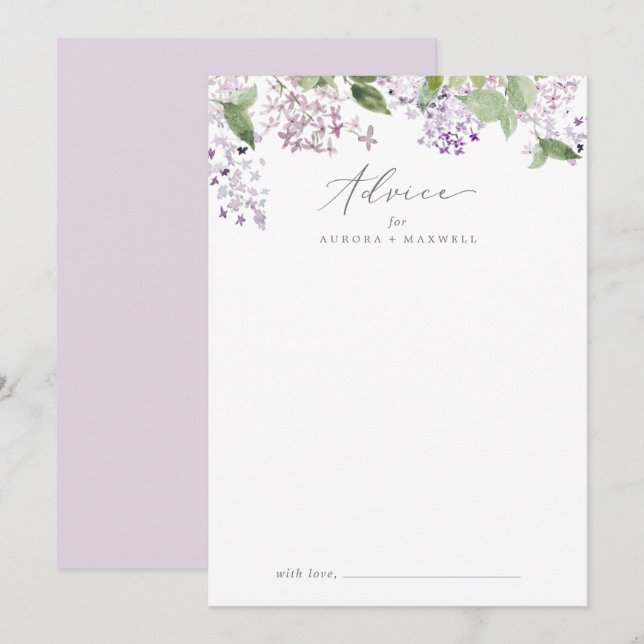 Cartão De Conselho Rustic Lilac Wedding (Frente/Verso)