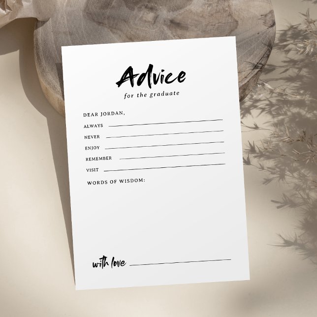 Cartão De Conselho Script Moderno Preto e Branco Foto Graduação (Black & White Modern Script Photo Graduation Advice Card)