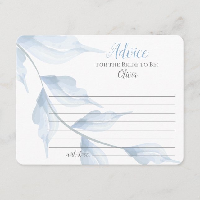 Cartão De Conselho Sheer Dusty Blue Advice para a noiva ser (Frente)