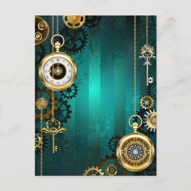 Cartão De Conselho Steampunk Jewelry Watch em um fundo verde (Frente)
