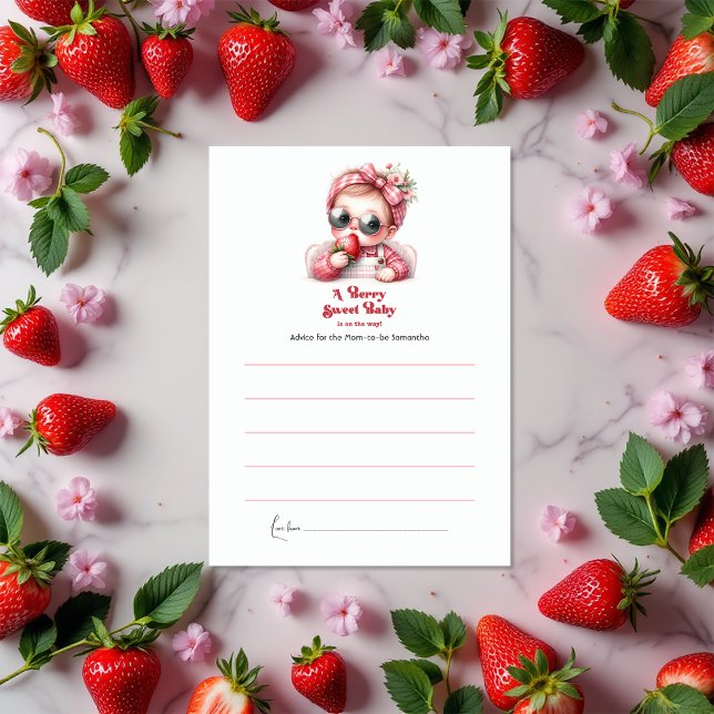 Cartão De Conselho Strawberry Pink Gingham Berry Chá de fraldas doce (Strawberry Pink Gingham Berry Sweet Baby Shower Advice Card)