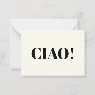 Cartão De Conselho Tchau! Ciao, olá, olá, marfim preto