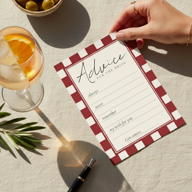 Cartão De Conselho That's Amore Red Checkered Bridal Shower  (That's Amore Red Checkered Bridal Shower Advice Card)