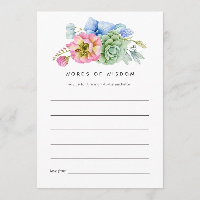 Cartão De Conselho Trendy Succulent Floral Chá de panela Advice (Frente)