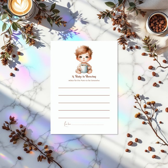 Cartão De Conselho Um Bebê Está Fazendo Chá de fraldas Com Café (A Baby Is Brewing Coffee-Themed Baby Shower Advice Card)