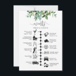 Cartão De Conselho Verde Itinerário de Casamento Ilustrado<br><div class="desc">Uma linha cronológica do casamento e um cartão de boas-vindas com nossa folhagem de cor de água verde. Usando ícones de pictograma, avise aos seus hóspedes o seu itinerário para o grande dia e certifique-se de que ninguém perca nenhuma de sua agenda durante todo o evento. Com uma mensagem bem-vinda...</div>