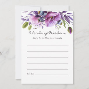 Cartão De Conselho Watercolor Violet Poppy Floral Chá de fraldas Advi