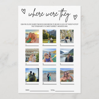 Cartão De Conselho Where Were They Fun Wedding Bridal Shower Game